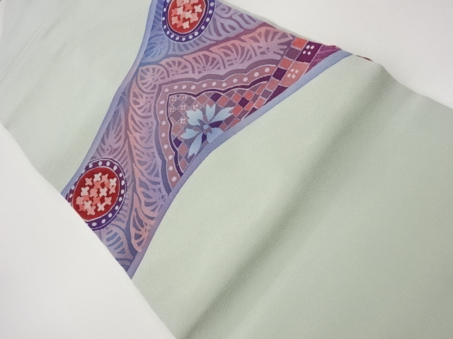 JAPANESE KIMONO / CRAPE / FLOWER CIRCLE / ABSTRACT FLOWER PATTERN / HO